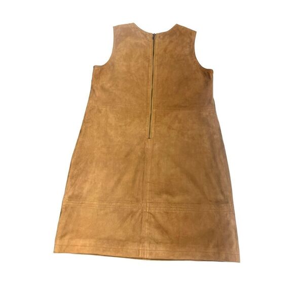 Boden 100% leather camel brown shift mod 60’s 70’s sleeveless dress US12 - Picture 2 of 13